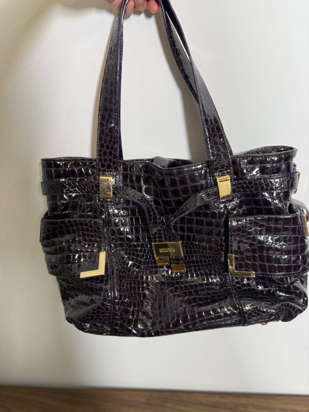 MK Michael Kors Purple Crocodile Embossed Shoulder Bag - Gold Hardware - Picture 2 of 6